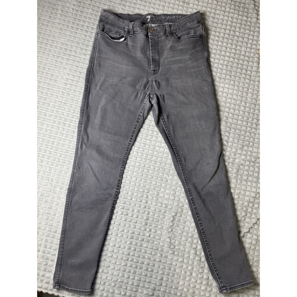 7 For All Mankind Womens High Rise Ankle Skinny Black Gray Jeans Size 32 - Picture 2 of 8